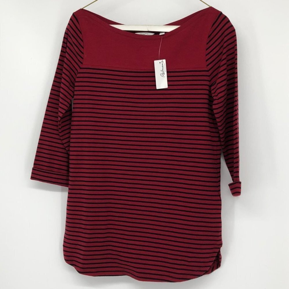 NWT- Reitman's Red & Black Striped 3/4 Sleeve T  shirt XS - Picture 15 of 16